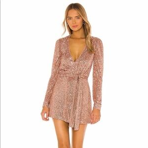 NBD Janet Mini Sequin Wrap Dress in Rose Gold Size XS NWT